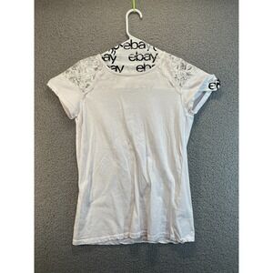 Splash Blouse Top Size 1X Short Sleeve Crew Neck White Top Lace Cap Sleeves